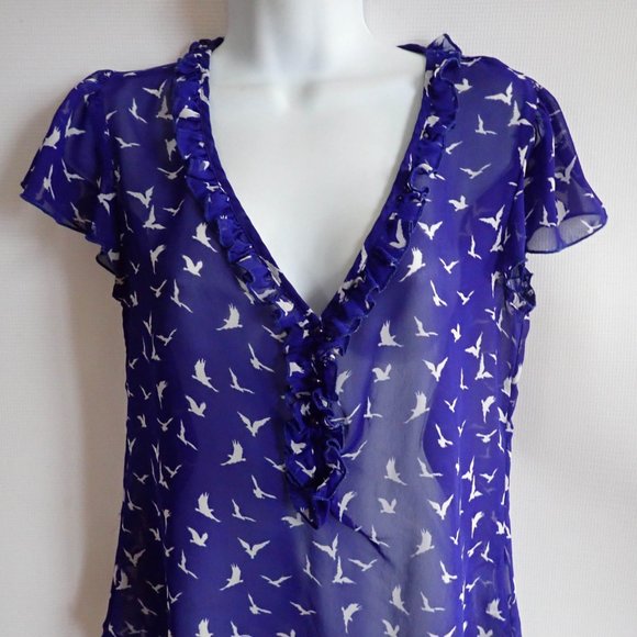 Lily Rose Sheer Top Women XS Cap Sleeve Blue Bird - Picture 2 of 5